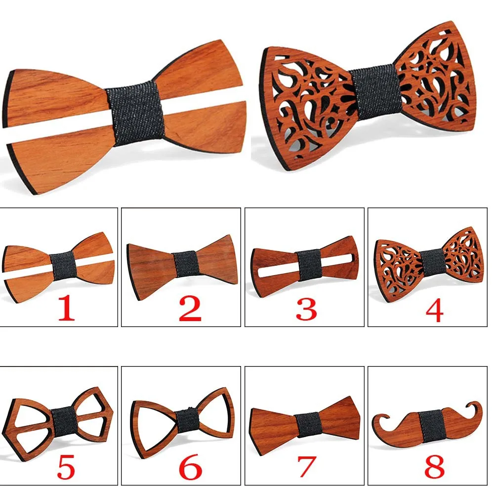 YISHLINE New Paisley Wooden Bow Tie Men's Plaid Bowtie Wood Hollow carved cut out Floral design Fashion Novelty ties