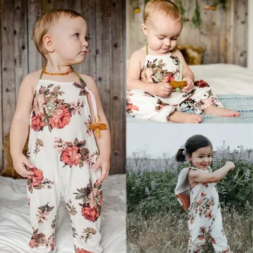 Детский комбинезон без рукавов с цветочным принтом и открытой спиной|boy romper|baby