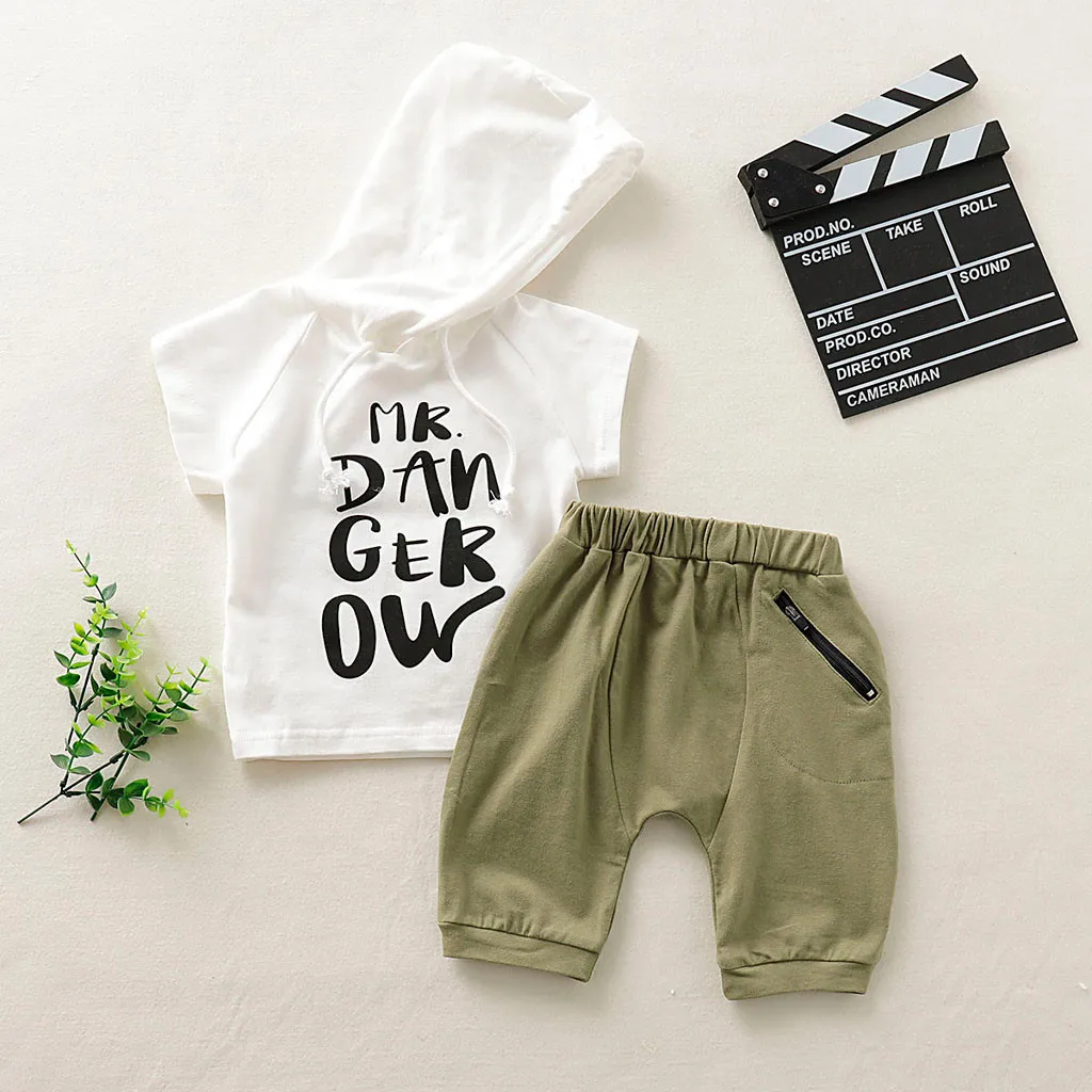 

Kids Outfit Summer 2019 Baby Boy Kid Toddler Letter Printed T shirt Hoodie Tops + Pants Outfits Set