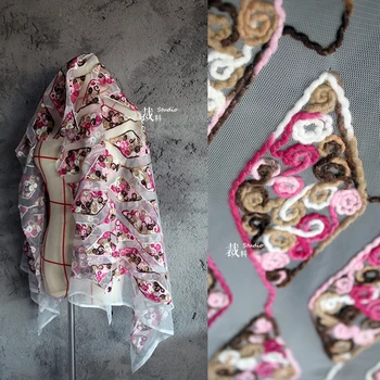 

1 Yard pink lace fabric tulle mesh embroidered cording lace! Woman coat, dresses making lace material nice!