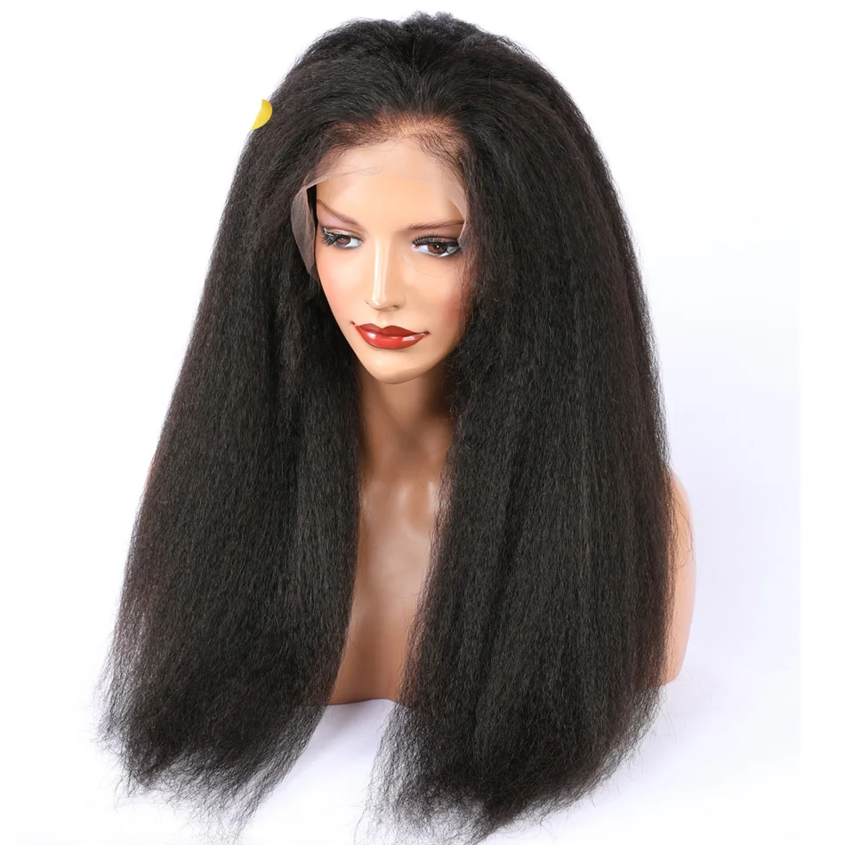 Cheia do Laço Perucas de Cabelo Humano com o Cabelo do Bebê Polegada de Espessura Kinky Reta Arrancadas Cabelo Remy Brasileiro Peruca Nós Descorados Pré 8-28