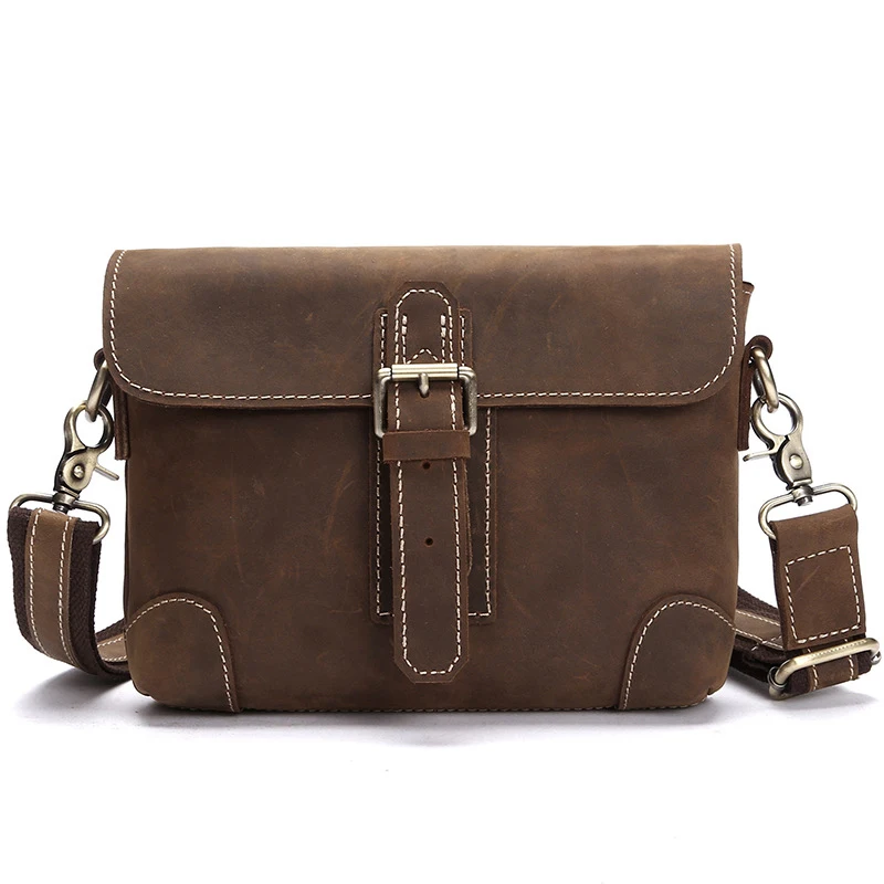 

GO-LUCK Brand Handmade Genuine Crazy Horse Leather Shoulder Bag Women&Men's Messenger Bags Unisex Waist Belt Cross Body Pack