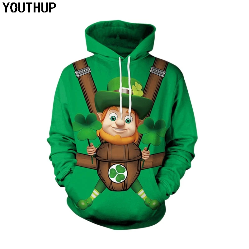 YOUTHUP St. Патрика дневные толстовки для мужчин 3d с капюшоном рисунком мультфильм