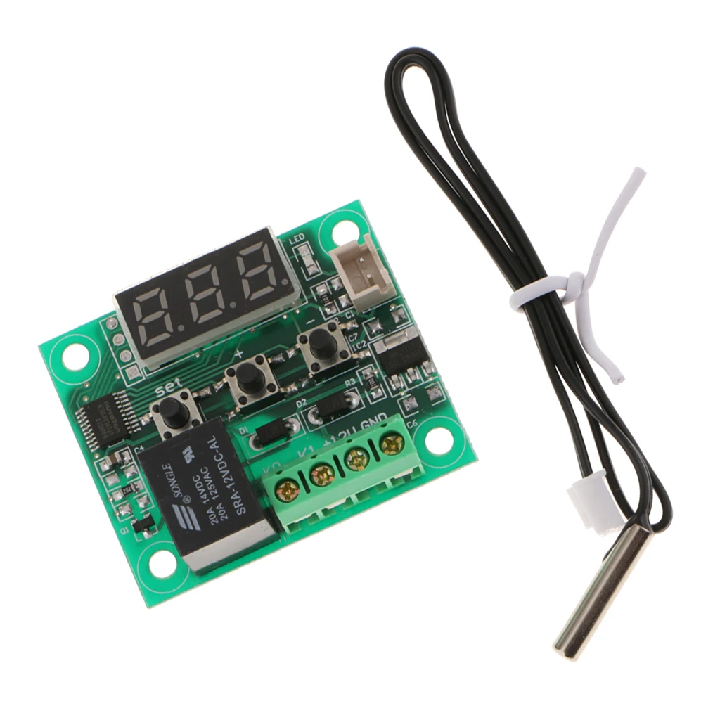 

-50-110 ℃ 12V Digital Thermostat Cooling/Heating Temp Control Switch Sensor Module Display Flashes The Temperature