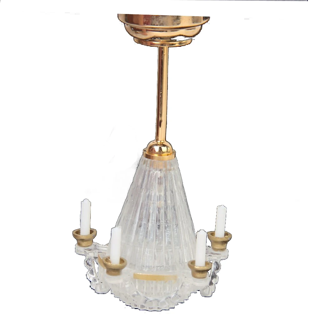 Modern Design Dollhouse Mini Transparent Chandelier LED Lamp with Battery, Doll House Decor Accessories