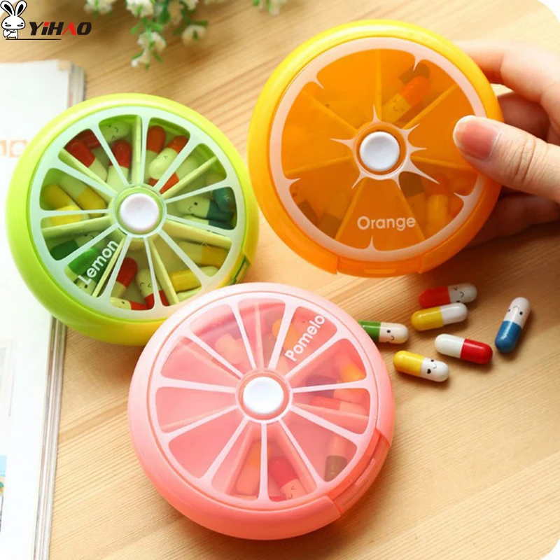 

YiHAO 9*2.5cm 7 Days Weekly Rotating Pill Box Travel Pill Case Splitter Pill Organizer Medicine Box Water Bottles