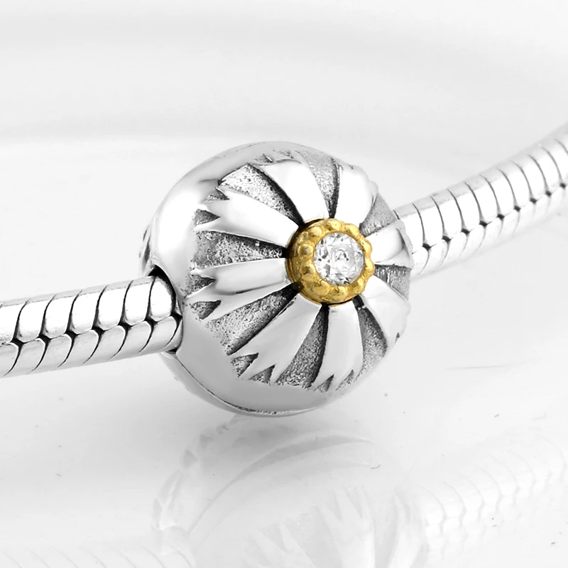 Настоящее серебро 925 проба модные цветы круглые зажимы "медузы" замок CZ Бусины Подходят Pandora браслет ювелирных изделий
