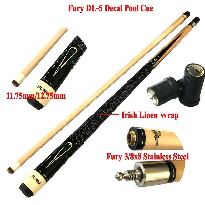 

Original Fury Decal Pool cues in 11.75mm/12.75mm optional Irish Linen wrap DL-5 Maple wood Billiard cue sticks High quality