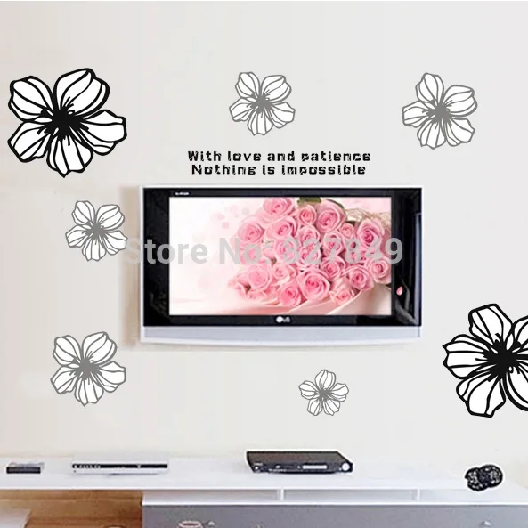 2015 free Shipping 50x70 Adesivo De Parede Flowers Wall Stickers Tv
