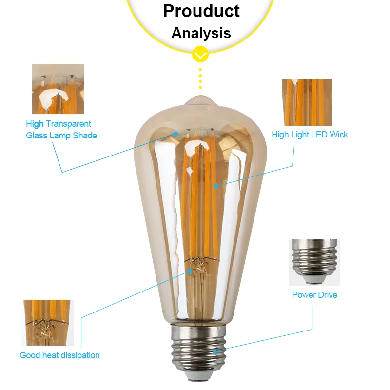 110V затемнения Золотой светодиодный Винтаж Светодиодная лампа накаливания 4W 6W Ретро Эдисон лампы 220V A60 ST64 светодиодный Винтаж освещение для украшения дома