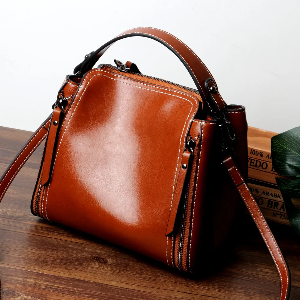 

2019 New Summer and Autumn Genuine Leather Women Handbag Casual Shoulder Crossbody Bags High Grade Oil Wax Cow Leather Bag