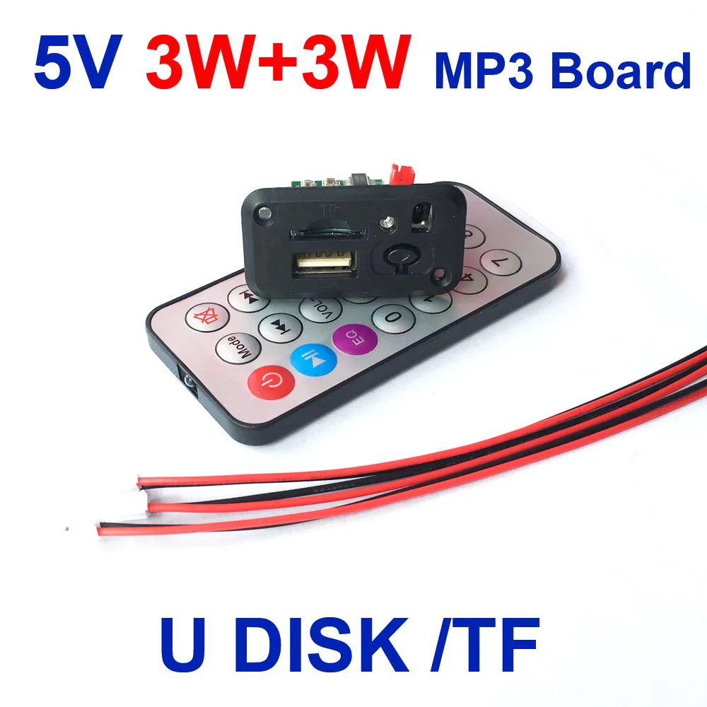 

DC5V TF Card U Disk MP3 Format Decoder Board Module 3W+3W Amplifier Decoding Audio Player IR Remote