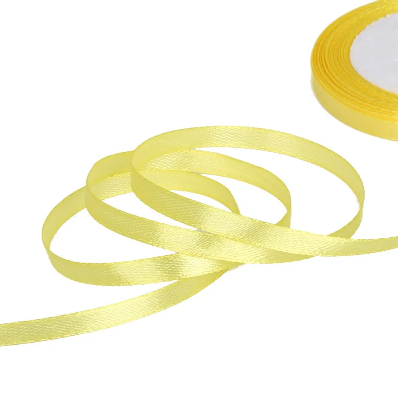 Многоцветный 7 мм ширина атласная лента для DIY лук Ремесло Декор Свадебная вечеринка для упаковки подарков принадлежности для скрапбукинга 25 ярдов - Цвет: Yellow