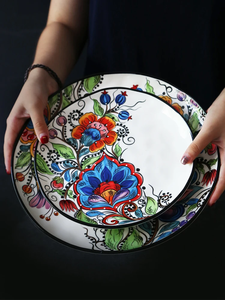 

dinner plates Creative tableware irregular Western dish steak plate hand-painted ceramic plate salad bowl water cup juice cup