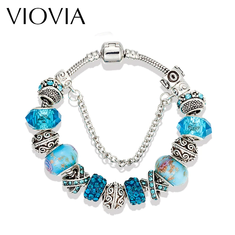 

VIOVIA New Fashion 925 Silver Charm bracelet for Women DIY Beads fine Jewelry Bracelets Pulseira Gift B15094