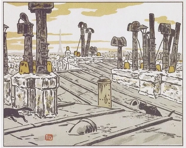 Промышленный район Париж башня Франция Ukiyoe Анри Ривьер художественный