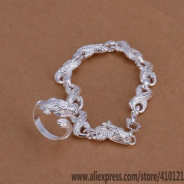 

S094 Hot sale silver plated fine jewelry sets,Wholesale 925 Jewelry Silver charms fashion set Small White Dragon Head