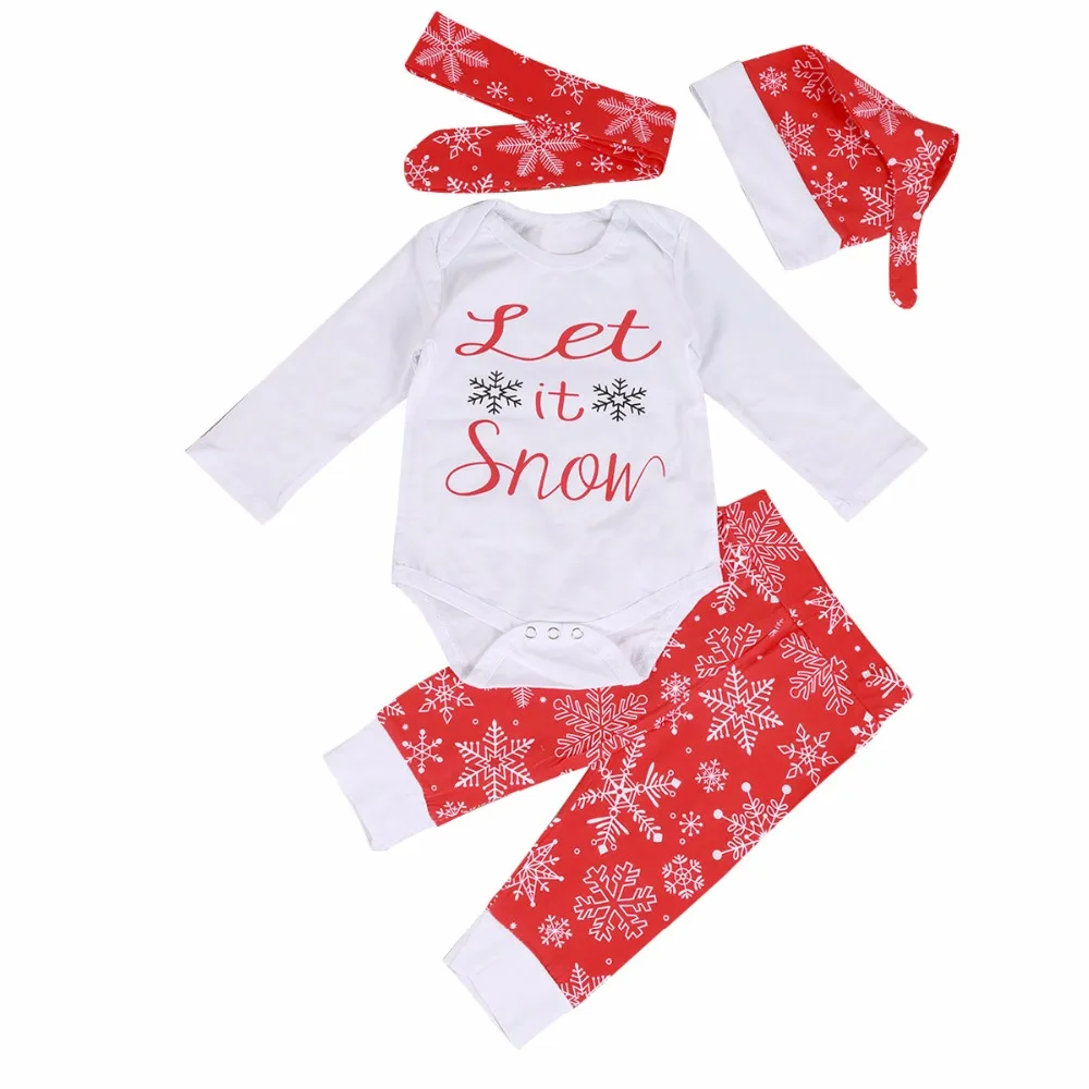Комплект детской одежды из 4 предметов комбинезон с длинными рукавами и принтом снежной буквы для маленьких девочек, топы, штаны, леггинсы