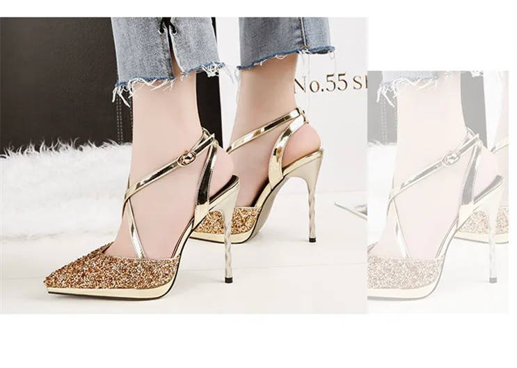 2018 High Heel Cross-Tied 34-39 Size Shoes For Women Platform Sequin  Cross-tie Shallow Summer Shoes Sandals M8F16 (4)