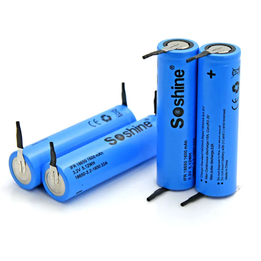 4 шт Soshine LiFePO4 18650 3,2 V 1600mAh аккумуляторная батарея с вкладкой