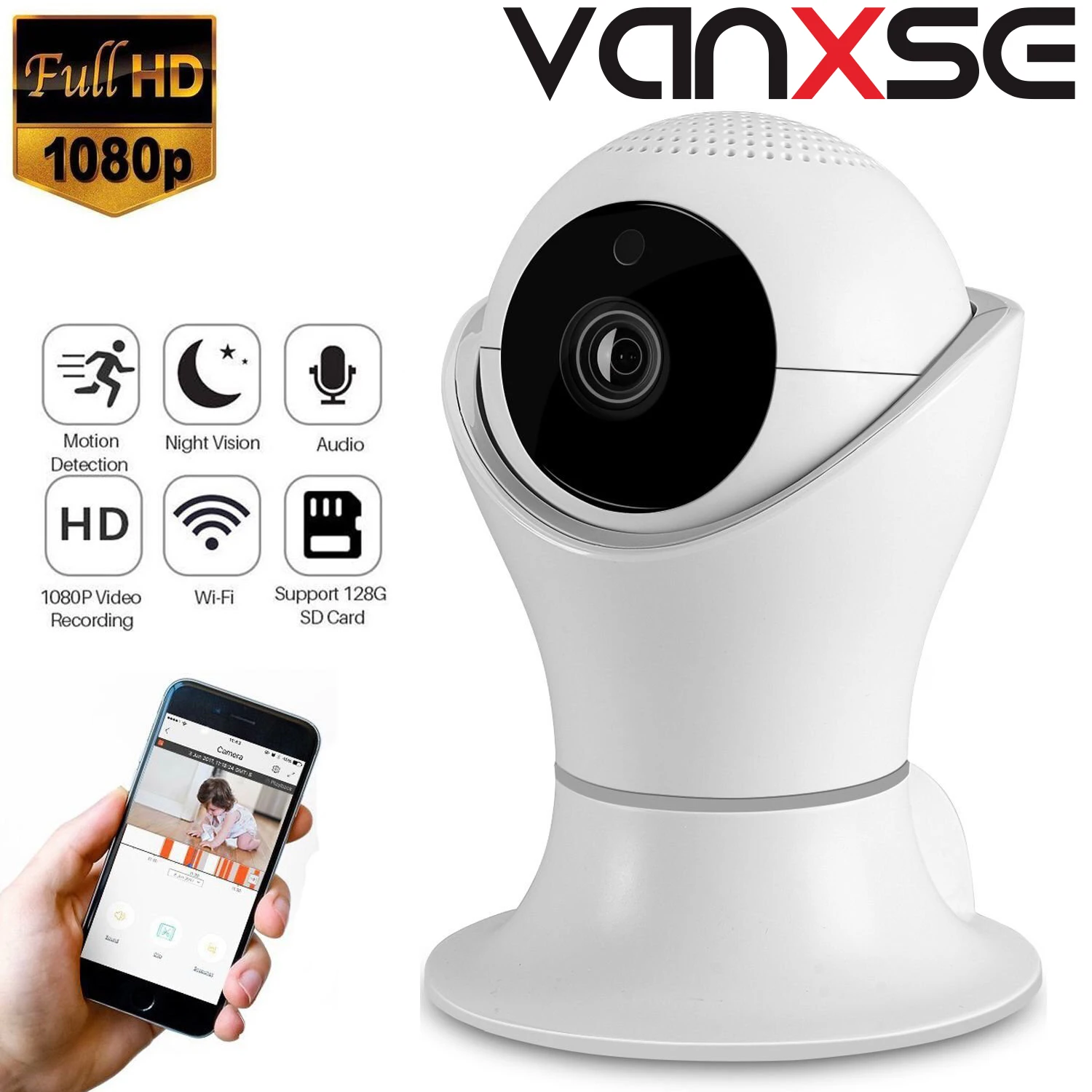 

Vanxse Wi-Fi CCTV WIFI WIreless 2MP 1080P Video Network IP camera Surveillance Security Camera two way Audio