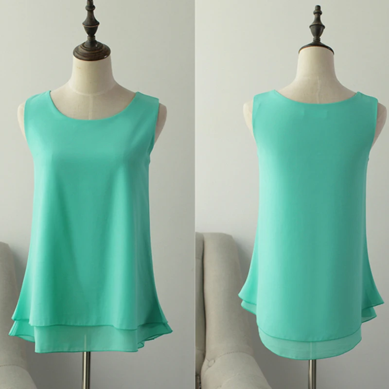 New 13 colors Womens Tops Fashion 2017 Women Summer Chiffon Blouse Plus Big Size S-6XL Sleeveless Candy colors Casual Shirt 