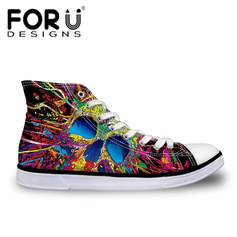

FORUDESIGNS Fashion Punk Skull Vulcanized Shoes for Women Casual Girls High Top Sneakers Flats Street Canvas Shoes Zapatos Mujer