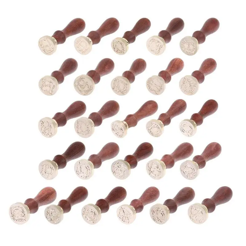 

Retro Wax Seal Rose Pattern 26 Letter A-Z Alphabet DIY Wax Stamp with Wooden Handle DIY Classic Initial Wax Seal Stamp