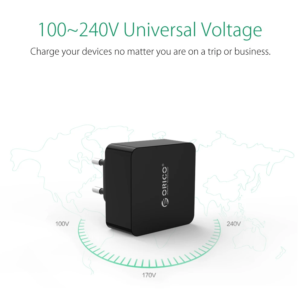 Быстрое зарядное устройство ORICO QC2.0 USB супер скоростное портативное настенное