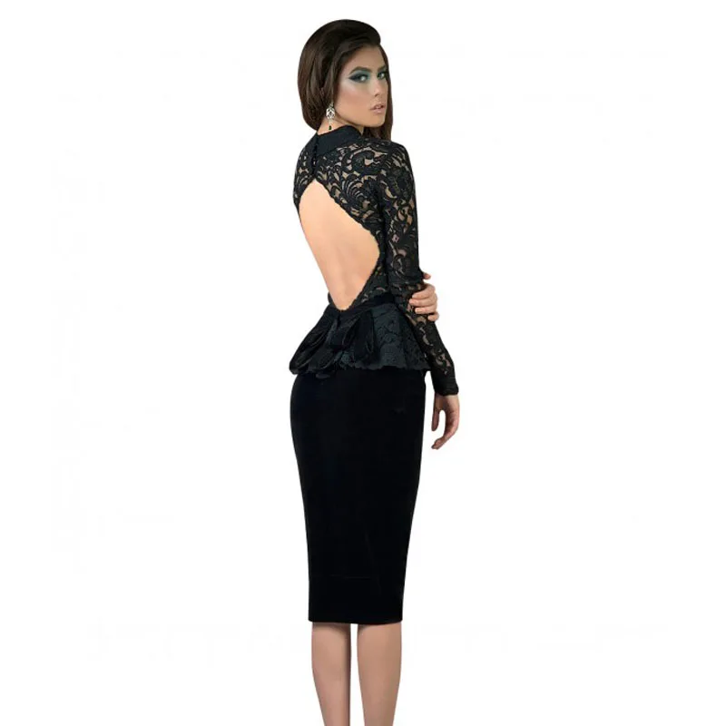 Black Knee Length Peplum Dress