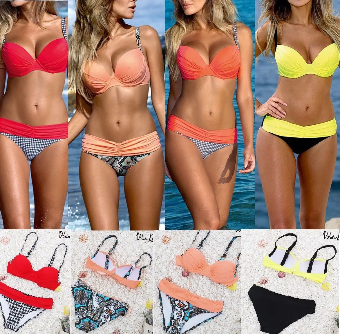 

Two-piece SEXY WOMEN Candy Color Swimsuits Swimwear Ladies Bikini Sets Push-up Padded Bathing beach Suit Costume Clothing