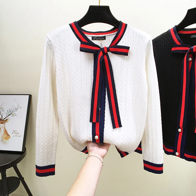 2019 Autumn New Women Knit Cardigan Fashion Bow Tie Long Sleeve Female Knitwear Pearl Single-Breasted Slim Knitted Sweater Lj340 2019 Autumn New Women Knit Cardigan Fashion Bow Tie Long Sleeve Female Knitwear Pearl Single-Breasted Slim Knitted Sweater Lj340