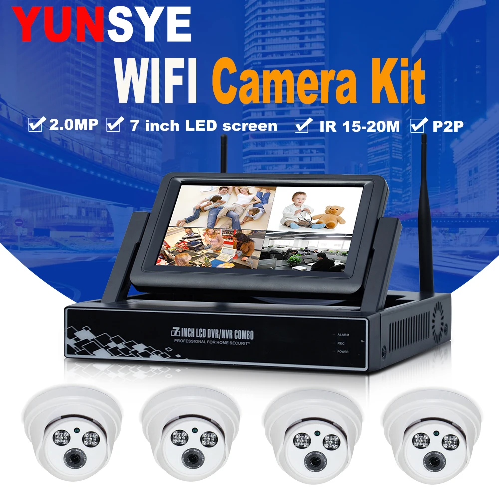 Новый 4CH CCTV Системы Беспроводной 1080 P NVR комплект с 2.0MP Wi-Fi безопасности Камера Системы Ночное видение наблюдения комплект 7- дюймовый дисплей