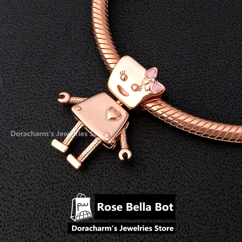 

NEW! Perfect Charms Engraved Summer Collections Rose Bella Bot charms Pink Enamel S925 Silver beads bracelet,1pz