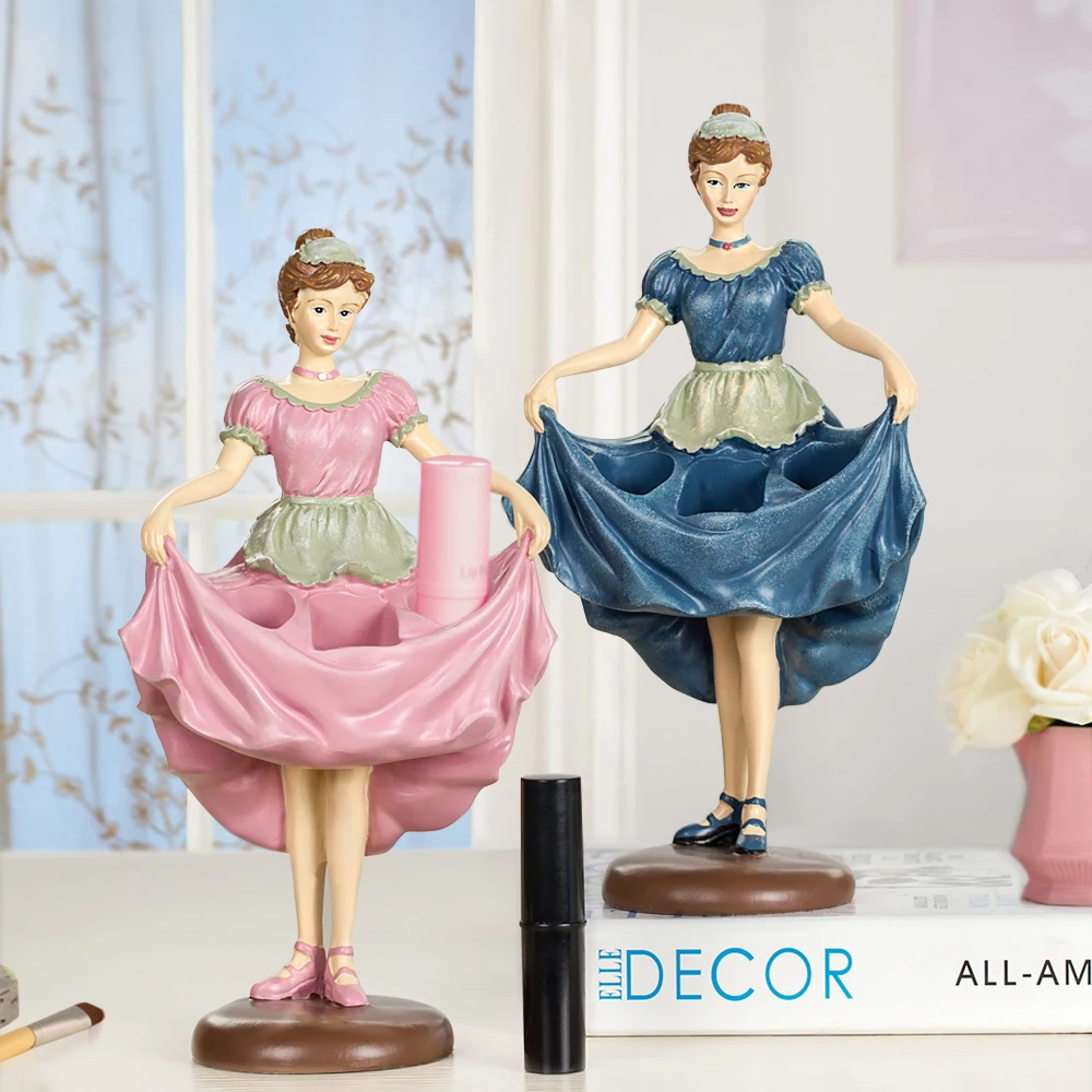 Lipstick rack decorative crafts pretty girl figurine lipstick holder decors creative cosmetics frame storage rack display stand