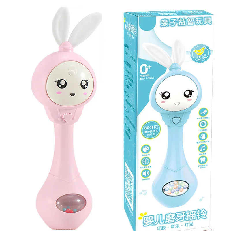 

Multifunctional Baby Toys 0-12 Months Bunny Rabbit Musical Teethers Music Stick Rattles Dental Gum Ring Bell Grind Hammer Gifts