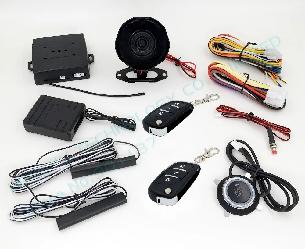 

promotion RFID car alarm,smart key car security,PKE antenna,blue light push button start stop button chip avoidance HY-904 RM5T