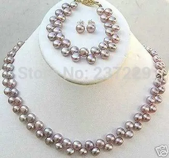 

Wholesale price Fast shipping + a^^Jewellery 7-8mm FW purple pearl necklace earring set (A0516)