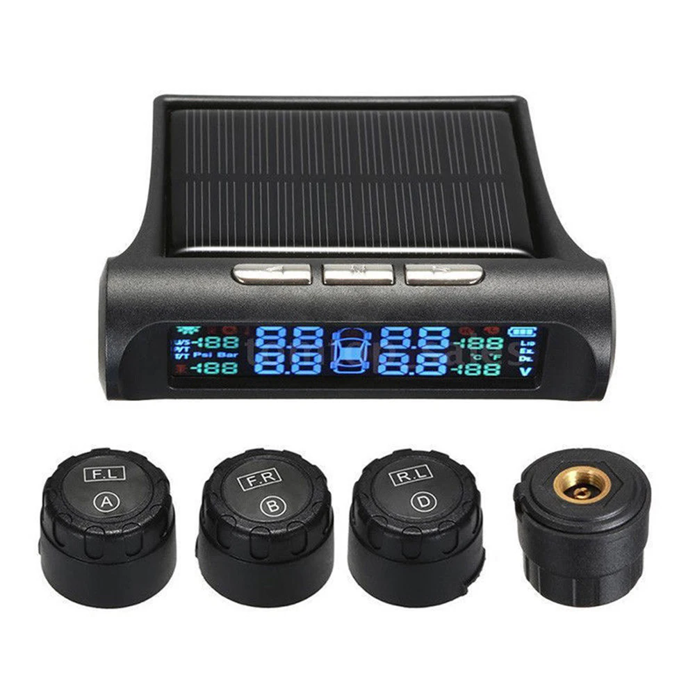 

New Solar Wireless TPMS Car Tire Pressure Monitoring System LCD Display 4 External Sensors for Toyota SUV Temperature Warning