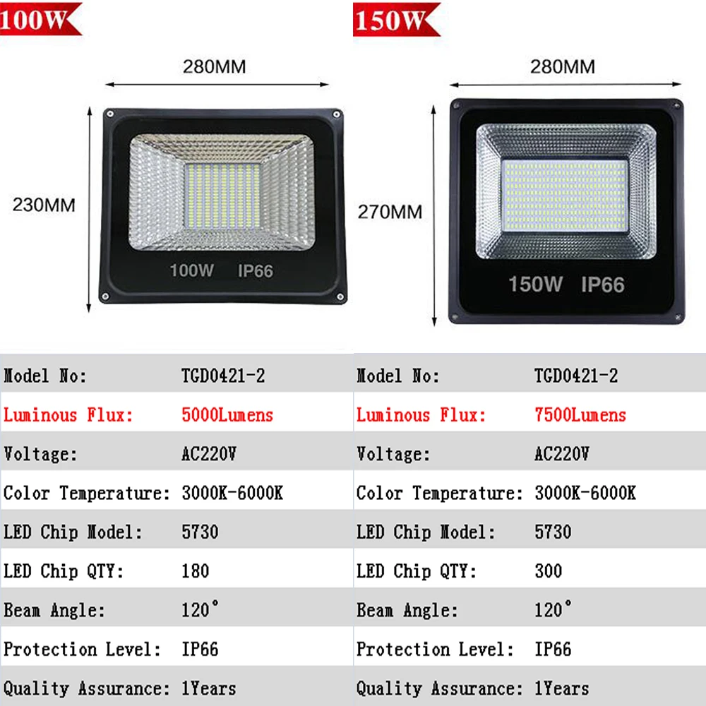 Светодиодный прожектор 30 Вт, 50 Вт, 100 Вт, 150 Вт, 200 Вт, 300 Вт, 400 Вт, 500 Вт, высокая мощность, AC220V, водонепроницаемый, IP66, точечный светильник, светильник для сада, светильник ing