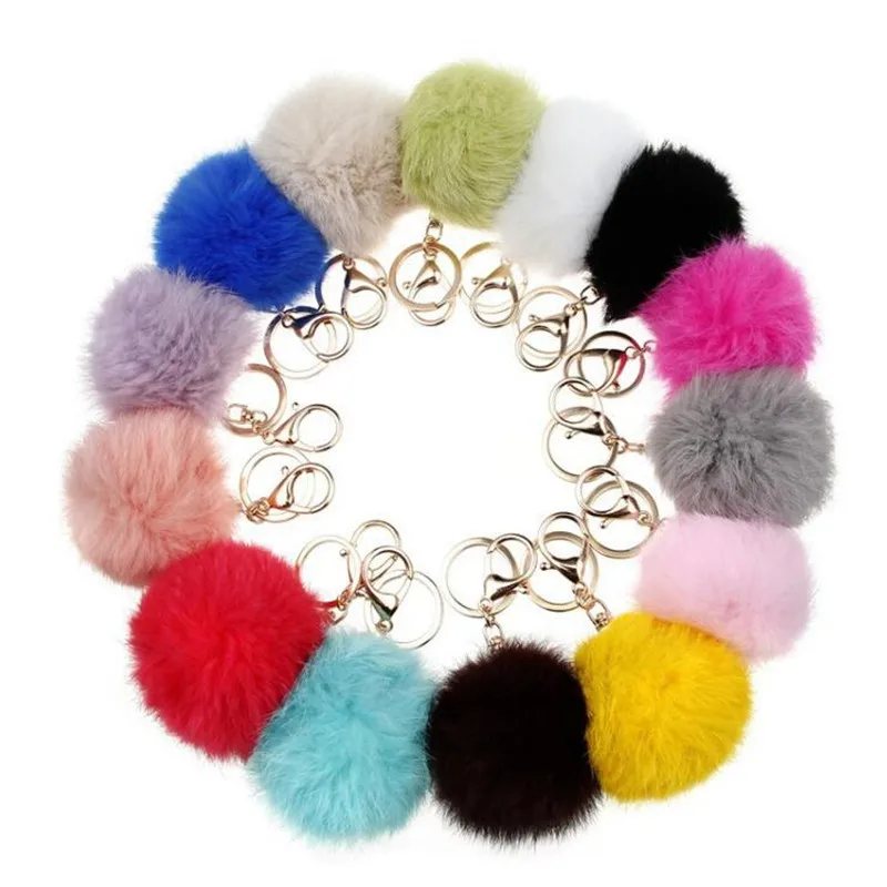 

2018 Fur Pom Pom Keychains Rabbit Fur Ball Key Chain Porte Clef Pompom de fourrure Fluffy Bag Charms Bunny Keyring Trinket