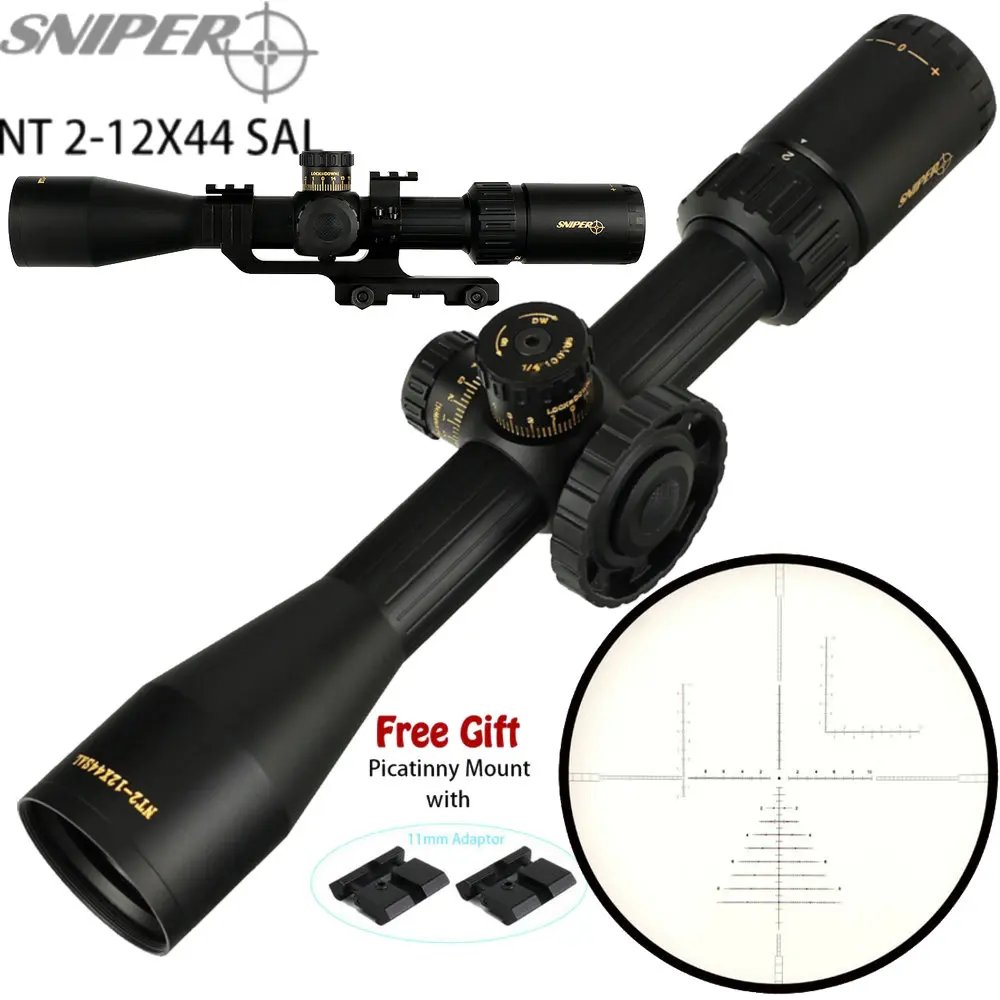 SNIPER NT 2-12X44 SAL Охотничья винтовка прицел боковое колесо Parallax регулировка стекла травление сетка красный зеленый с подсветкой оптические