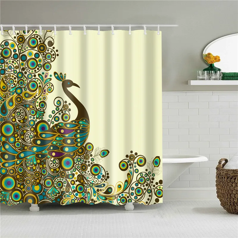 Polyester Fabric Shower Curtain Animals Peacock Painting Nordic Pattern Print Bathroom Decorative Shower Bath Curtains