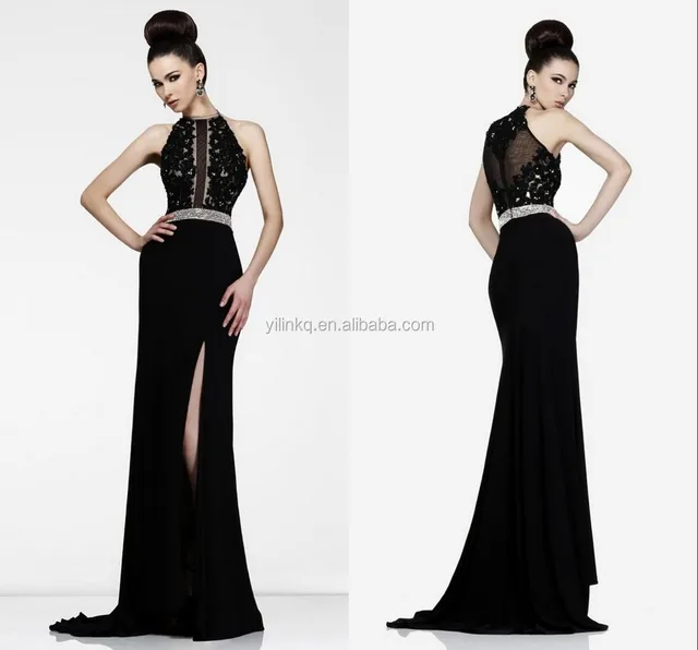 Long Black Slit Prom Dress Patterns For