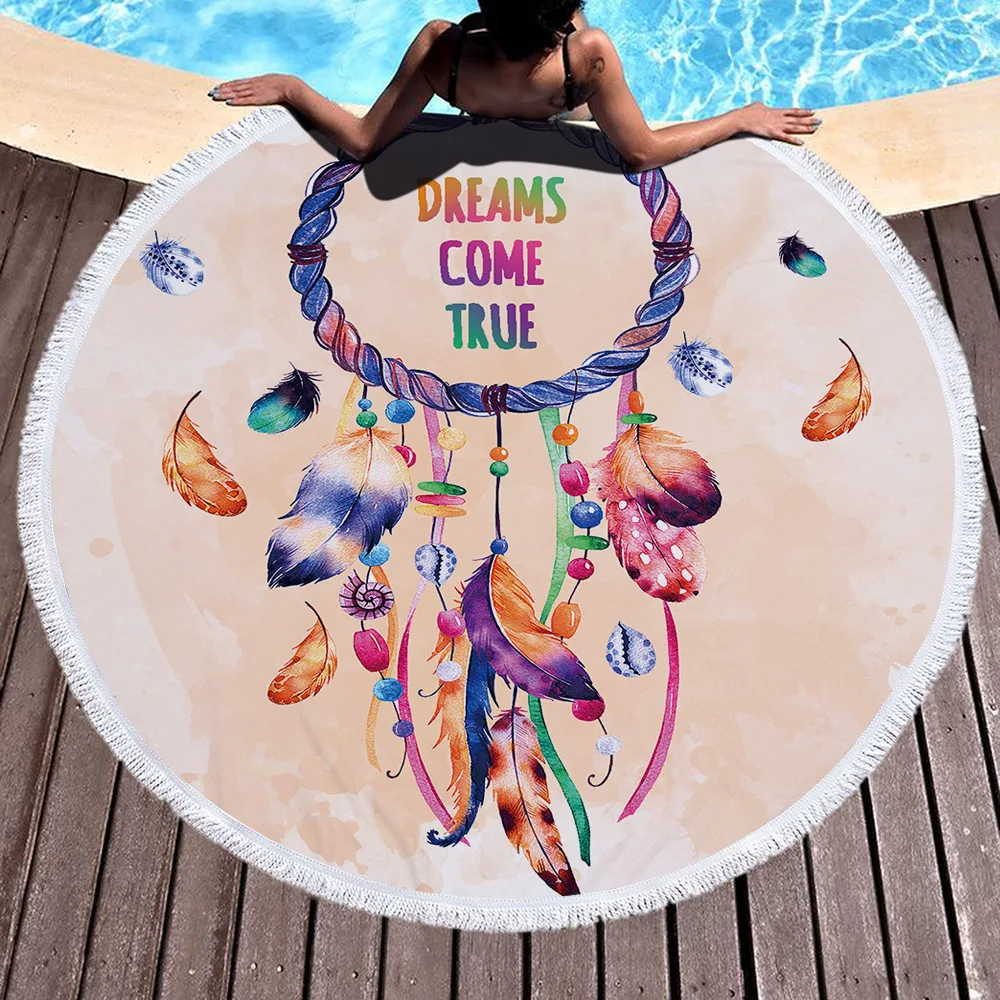 

Microfiber Summer Round Tassels Beach Towel Dreamcatcher Tapestry Bohemia Beach Mat Blanket Bath Towel