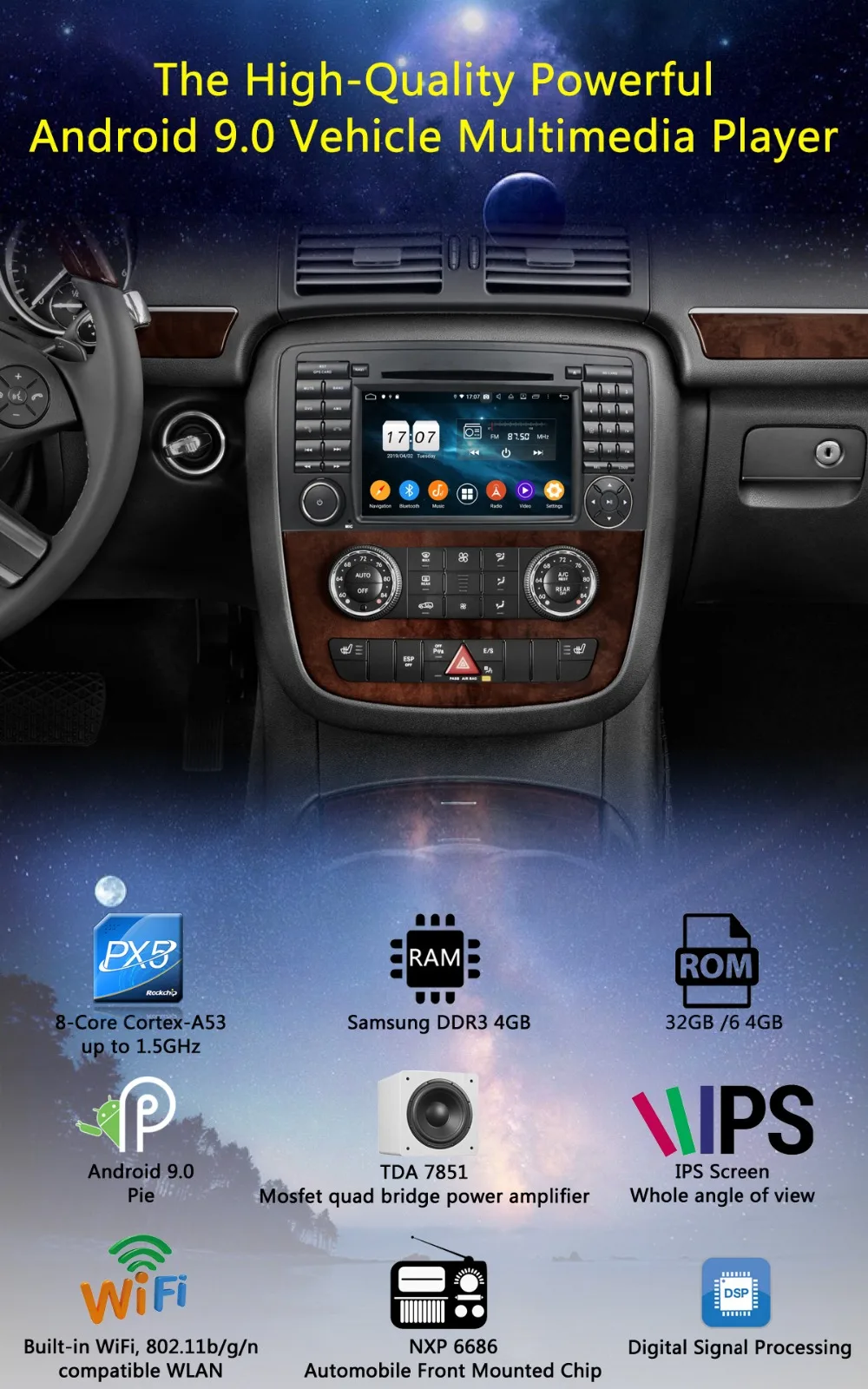 Cheap 7"IPS 8Core 4G+64G Android 9.0 Car DVD Player For Mercedes Benz R Class W251 W280 W300 W320 W350 GPS Radio DSP Parrot BT CarPlay 1
