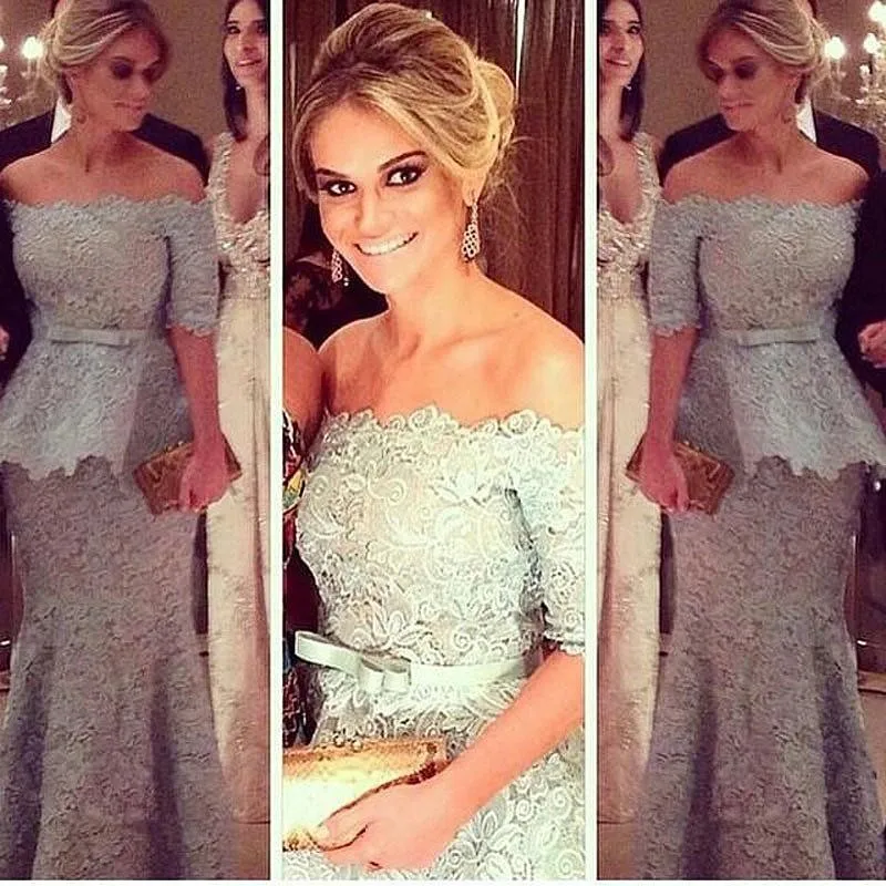 

Formal Long Lace Half Sleeve Mermaid Evening Dress 2017 Strapless Prom Dresses Modern Off the Shoulder Mother Of The Bride Dress