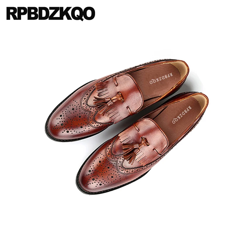 Ботинки Wingtip мужские из натуральной кожи праздничные туфли ручной работы для