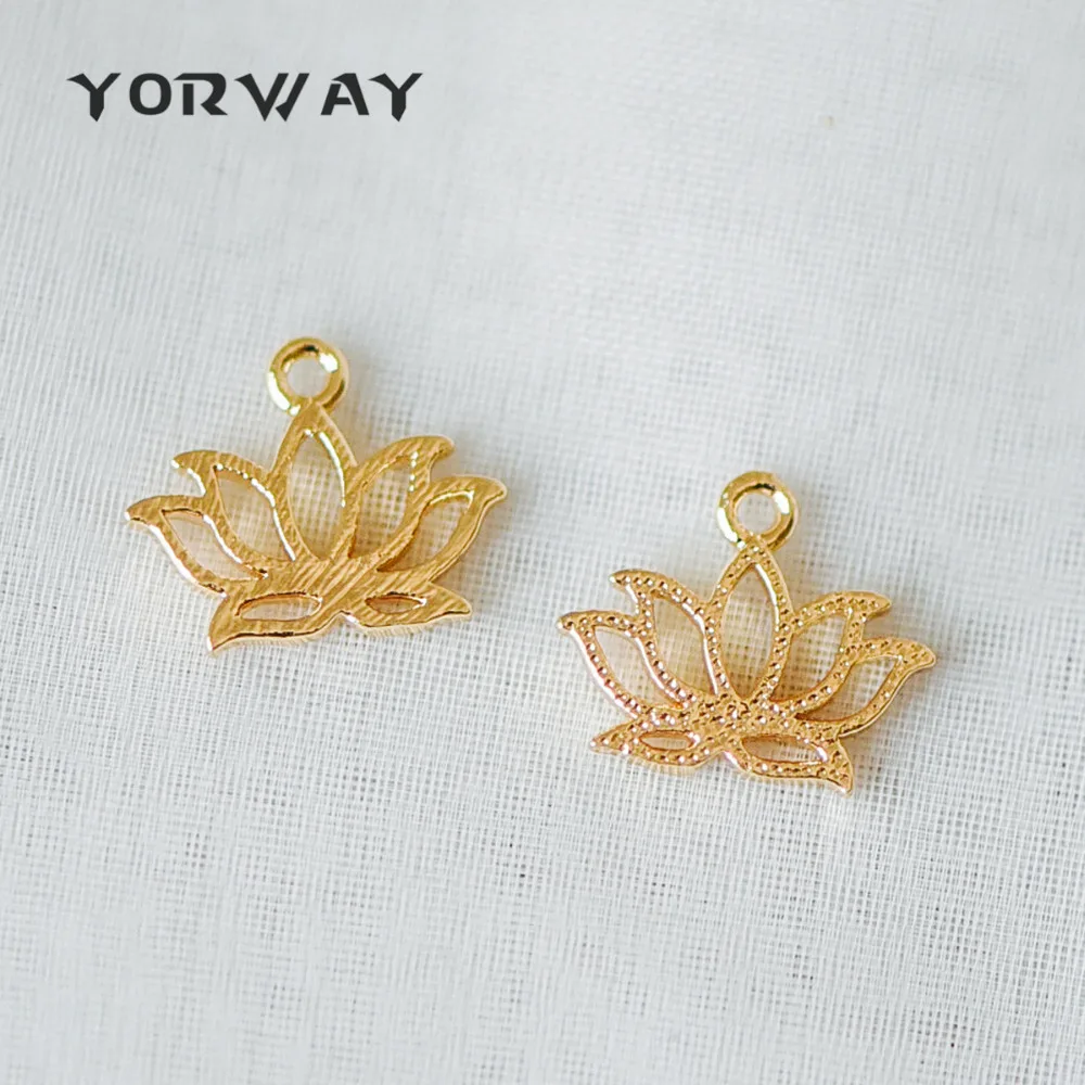 

10pcs/lot Gold Lotus Charm Pendants 12mm, Real Gold plated Brass, Tarnish Resistant (GB-329)