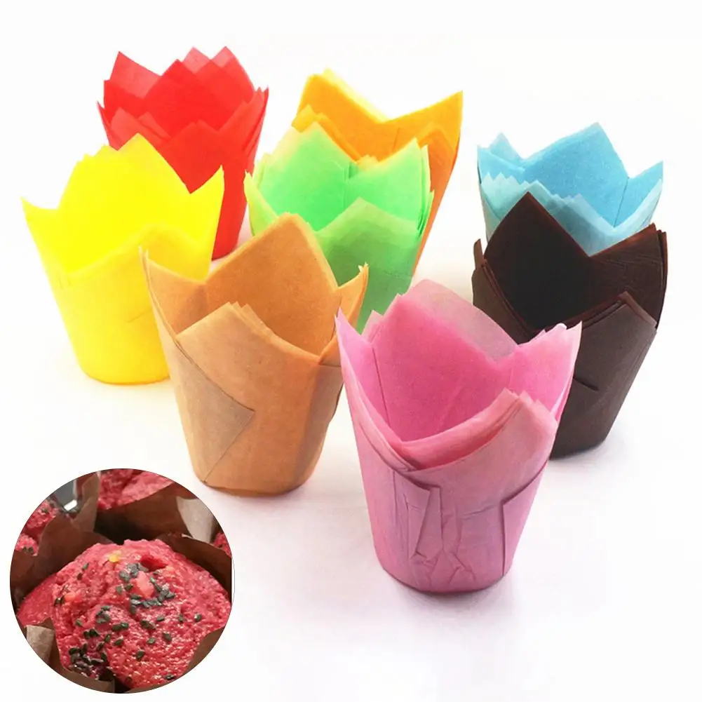

Fashion 50Pcs High Temperature Resistant Cake Paper Cup Tulip Muffin Baking Case Liners Cake Tools